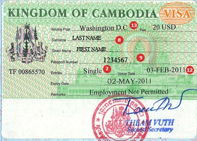 Cambodia visa sample